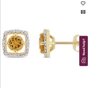 5.0mm Citrine and 0.072 CT. T.W. Diamond Cushion Frame Stud Earrings in 10k Gold